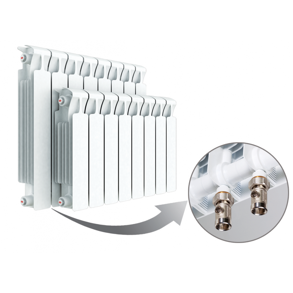 Радиатор отопления биметаллический секционный Rifar Monolit Ventil RMV500, 12 секций, нижнее левое подключение, 2352 Вт… 